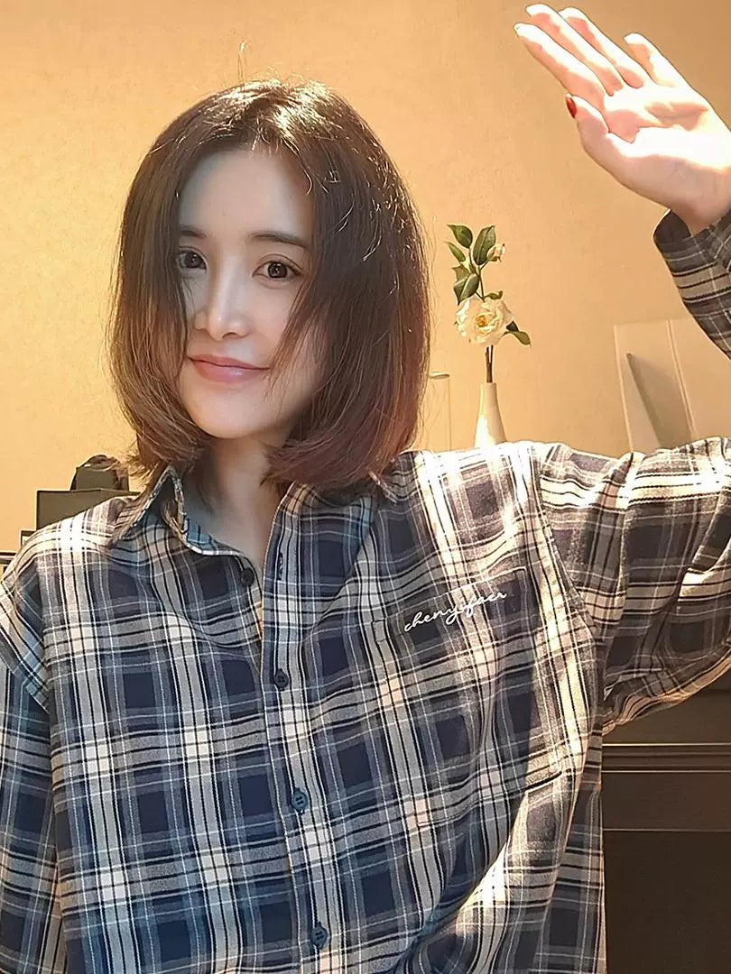 【喜瑞斯】chenyifaer logo格子衬衫中性风男女同款百搭高级质感